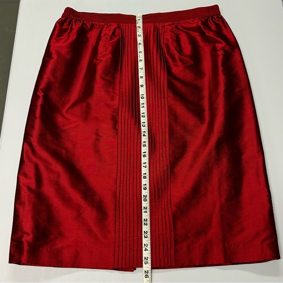 Vintage Womens 100% Silk Midi Skirt Size 12 M Straight Metallic Red Holiday Luxe - Picture 9 of 9